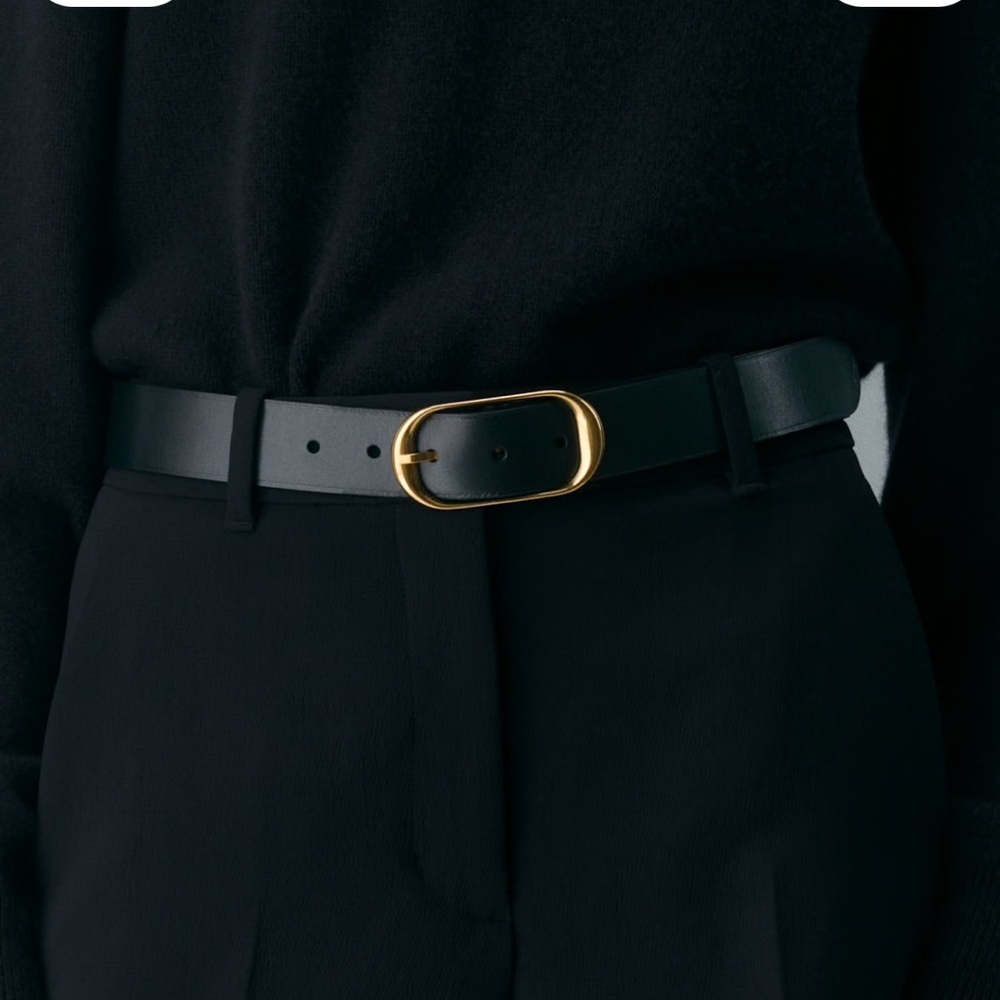 Aritzia Black Leather Belt with Gold Details - Picture 4 of 6